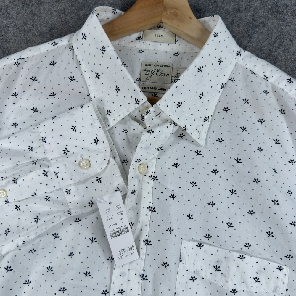 J.Crew Poplin Shirt Mens Large White Floral Slim Long Sleeve Button